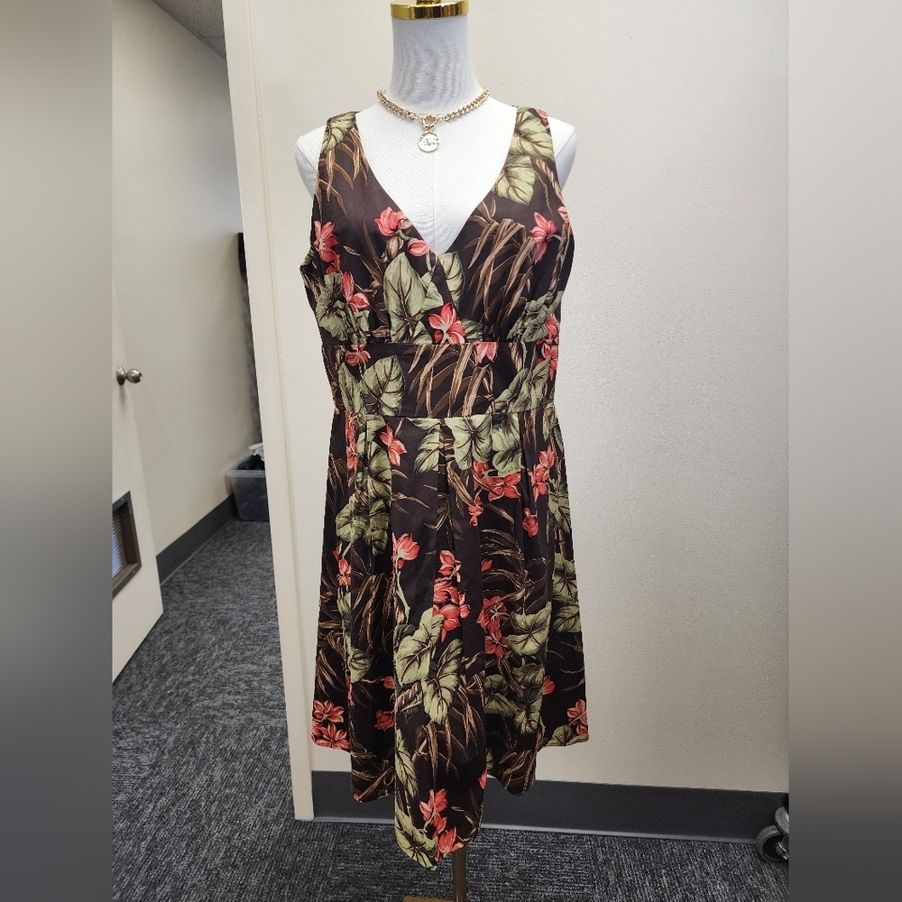 Jones New York Brown Floral V Neck Sleeveless Mini Dress Size 12P